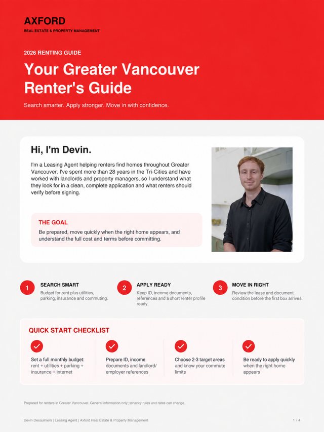 Cover of Devin Desaulniers' 2026 Greater Vancouver Renter's Guide